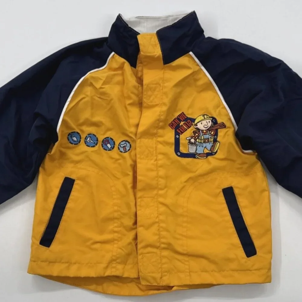 Vintage Bob The Builder Jacket Boys Toddler 4T Yellow Windbreaker Embroidered - Picture 5 of 14